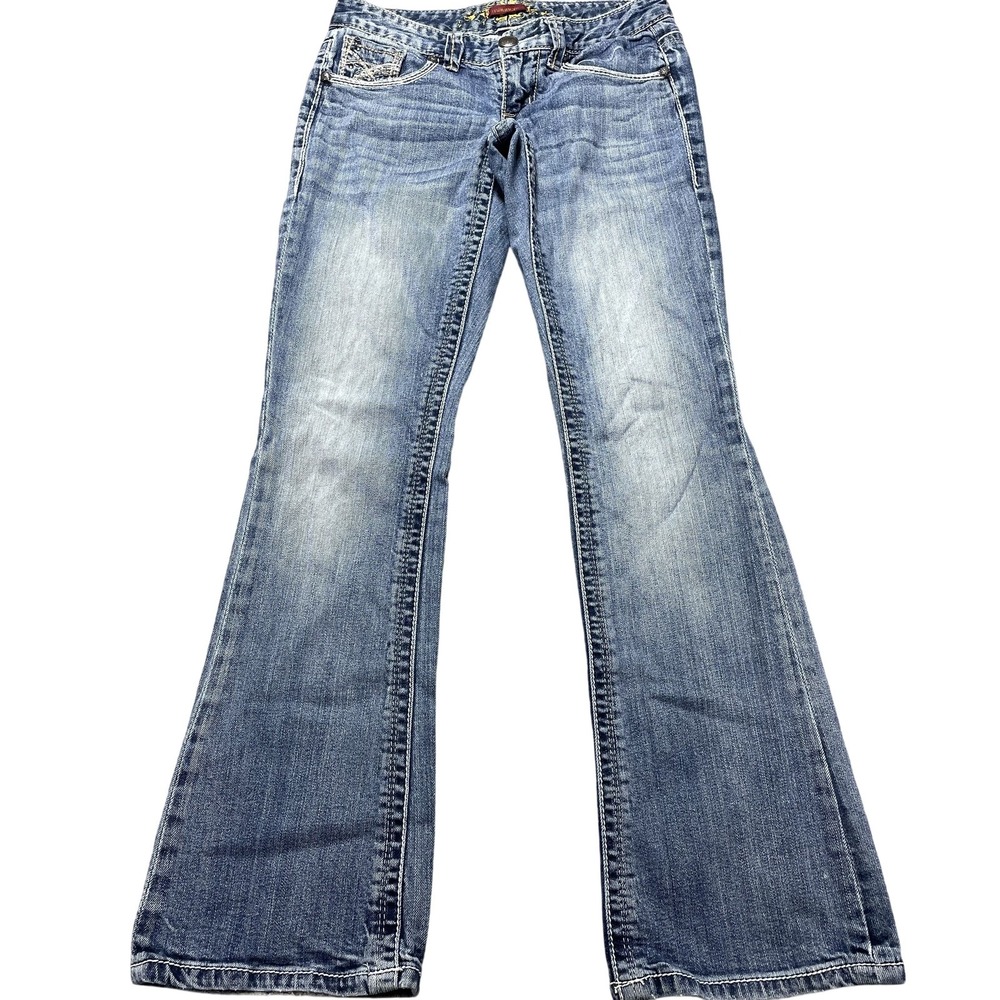Maurices Jeans Juniors 1/2 Blue Med Wash Low Rise Bootcut Stretch Denim 29x32
